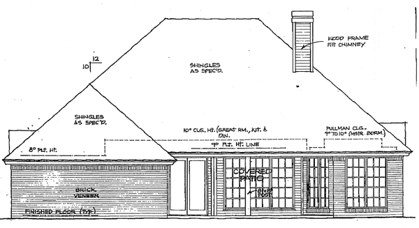 Bungalow European One-Story Rear Elevation of Plan 97858