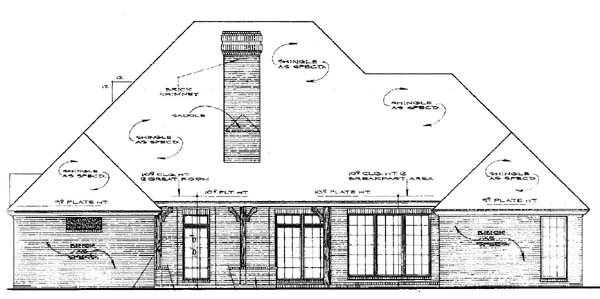 European One-Story Rear Elevation of Plan 97885