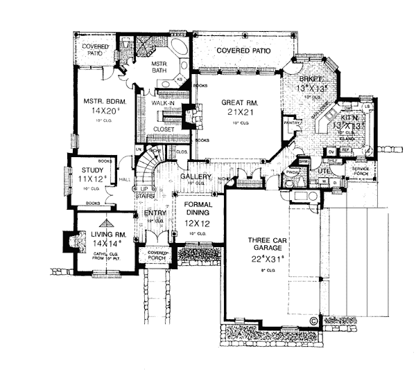 Bungalow European French Country Level One of Plan 97899