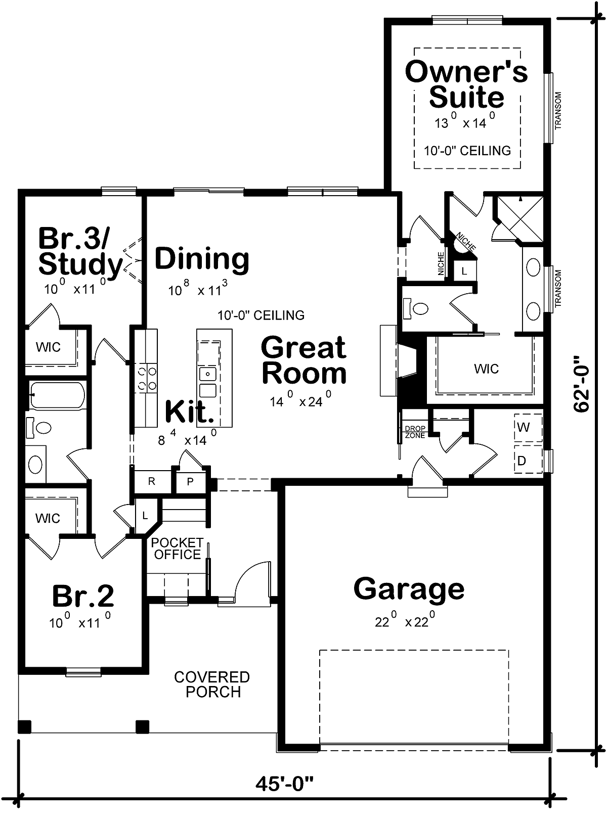 Country Farmhouse Traditional Level One of Plan 97950