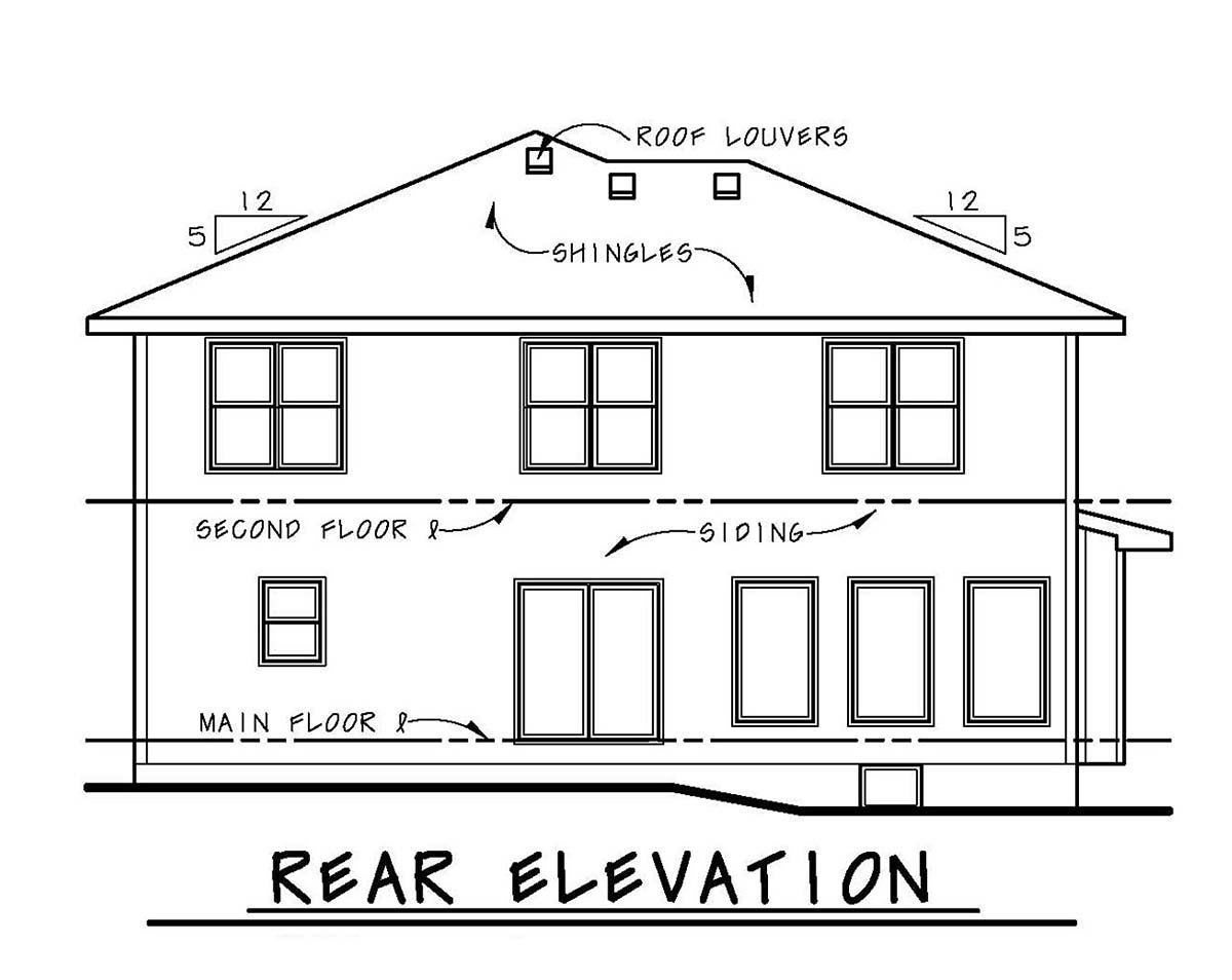 Craftsman Rear Elevation of Plan 97974