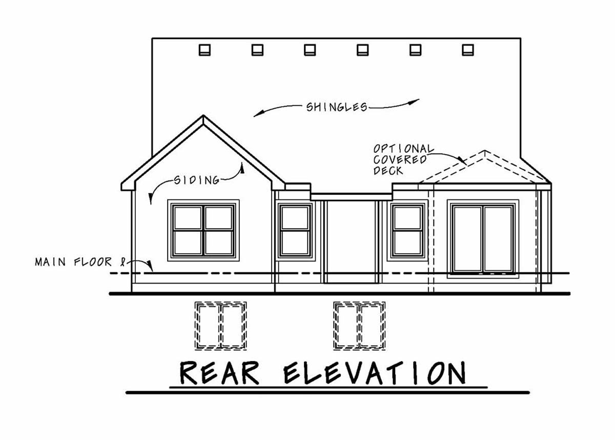 Bungalow Cottage Craftsman Narrow Lot One-Story Rear Elevation of Plan 97987