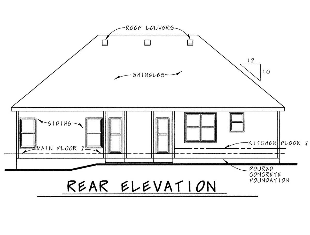 Traditional Rear Elevation of Plan 97991