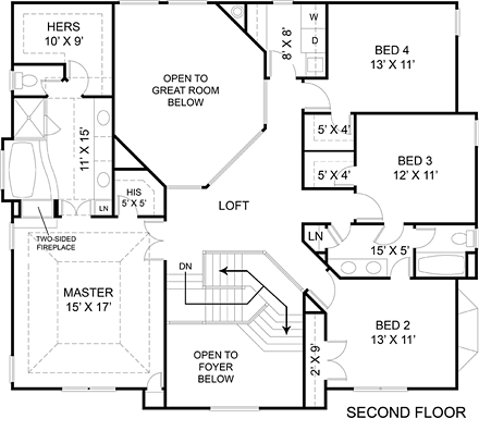 House Plan 98200 Second Level Plan