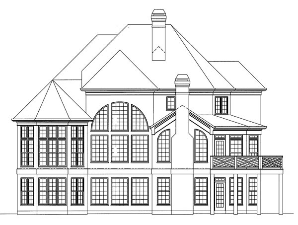 European, Greek Revival Plan with 3065 Sq. Ft., 4 Bedrooms, 4 Bathrooms, 3 Car Garage Rear Elevation