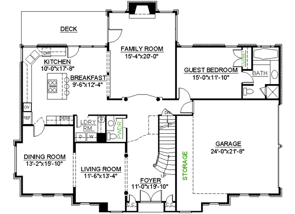 Colonial European Greek Revival Level One of Plan 98220