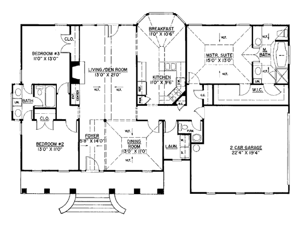 Cape Cod Colonial Country One-Story Level One of Plan 98224