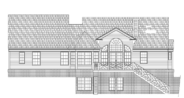 Cape Cod Colonial Country One-Story Rear Elevation of Plan 98224