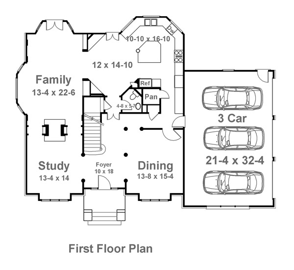 Colonial European Greek Revival Level One of Plan 98228