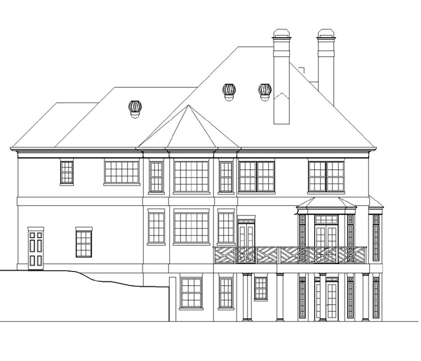 Colonial European Greek Revival Rear Elevation of Plan 98228