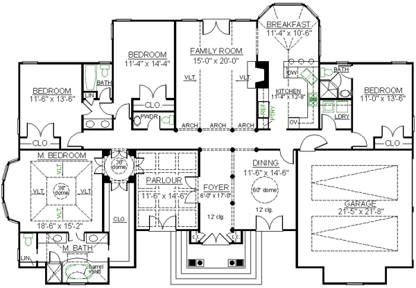 Colonial European One-Story Level One of Plan 98246