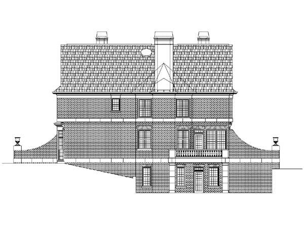 Colonial Plan with 2855 Sq. Ft., 4 Bedrooms, 4 Bathrooms, 3 Car Garage Rear Elevation