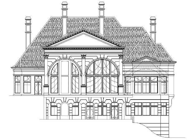 European Greek Revival Victorian Rear Elevation of Plan 98254