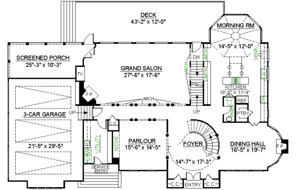 European Greek Revival Level One of Plan 98258