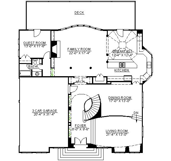 Colonial Greek Revival Level One of Plan 98260