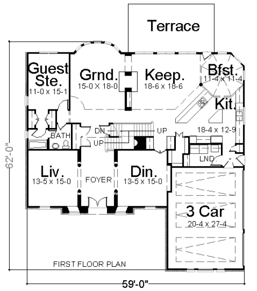 Colonial Greek Revival Level One of Plan 98263