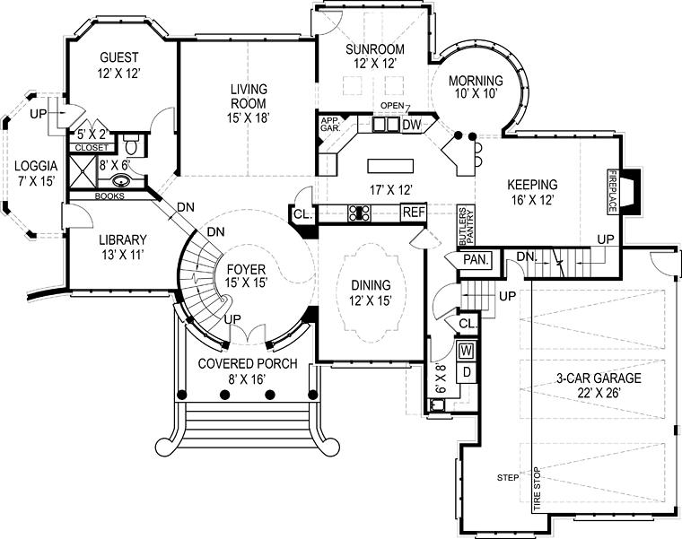 European Greek Revival Tudor Victorian Level One of Plan 98281