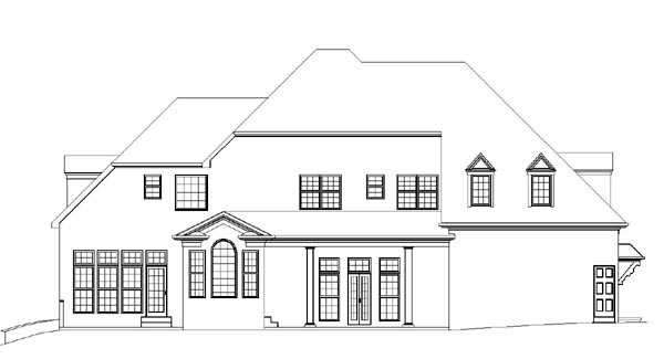 Colonial European Greek Revival Rear Elevation of Plan 98291