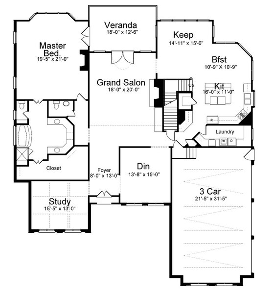 Colonial Greek Revival Level One of Plan 98297