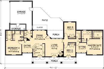 Colonial Country One-Story Southern Level One of Plan 98373