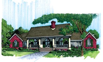 Colonial Country One-Story Southern Elevation of Plan 98373