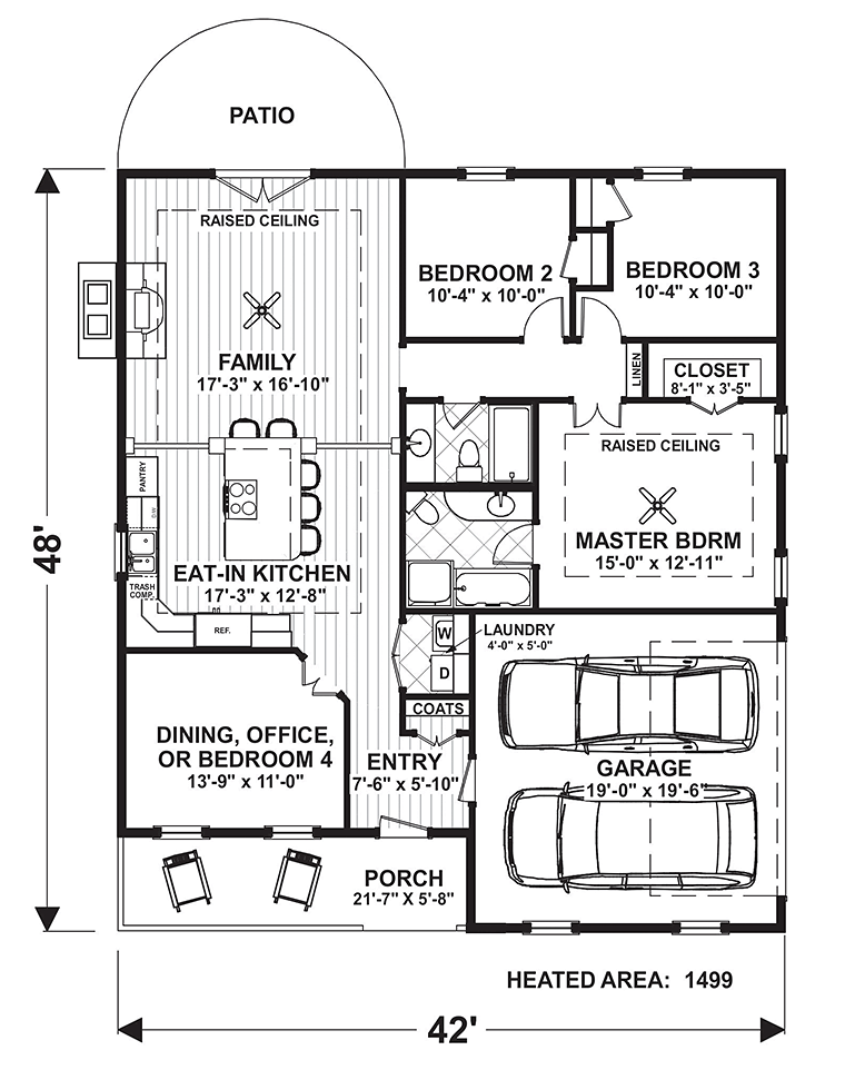 Cottage Craftsman Ranch Level One of Plan 98400