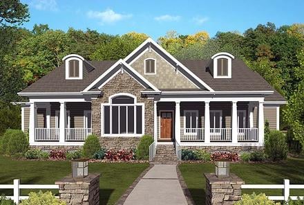 Country Craftsman Southern Elevation of Plan 98404