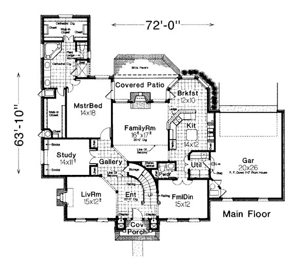 Colonial French Country Level One of Plan 98514