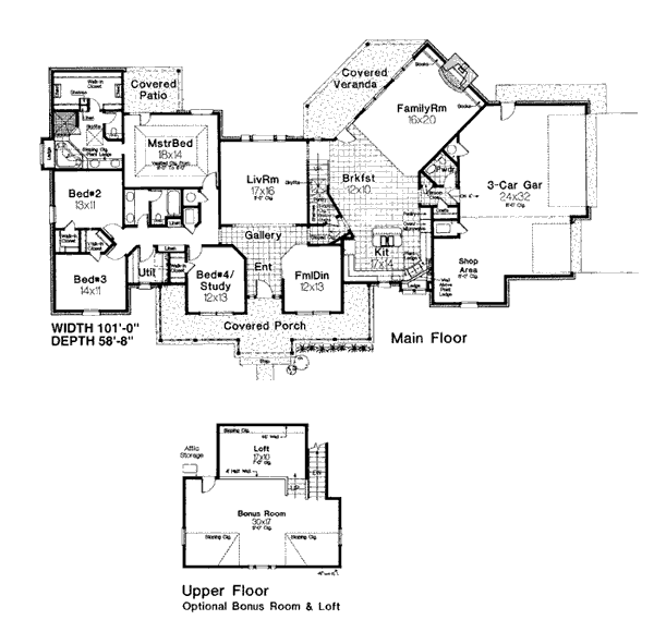 Country Farmhouse French Country Level One of Plan 98536