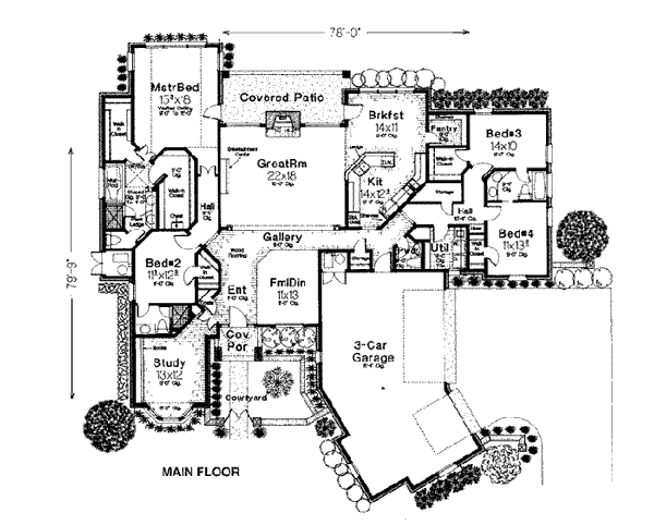 European One-Story Tudor Level One of Plan 98569