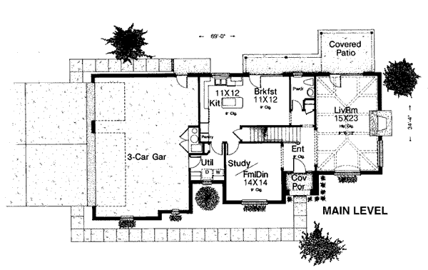 Plan 98570 | Tudor Style with 3 Bed, 3 Bath, 3 Car Garage