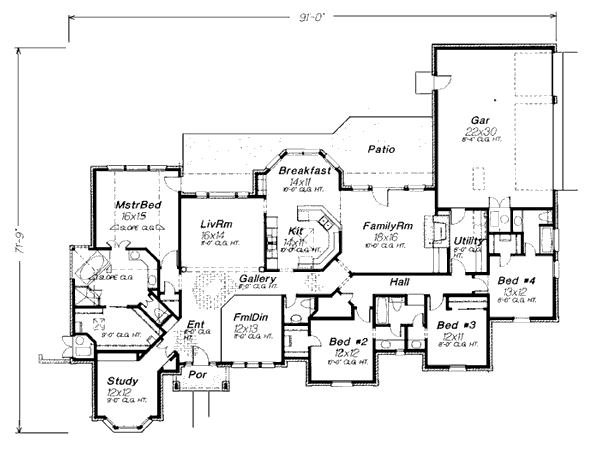 One-Story Traditional Level One of Plan 98597