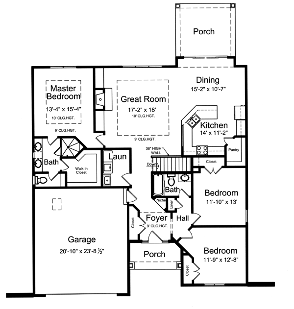 One-Story Ranch Level One of Plan 98627