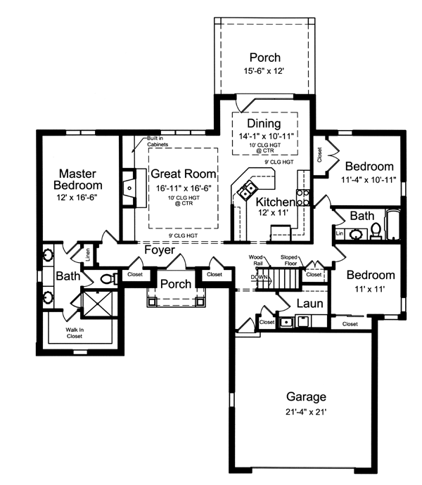 Craftsman One-Story Level One of Plan 98636