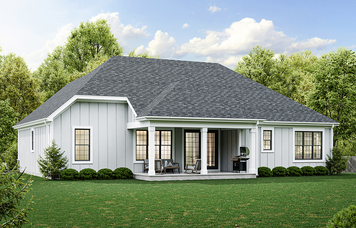 Cottage Country Craftsman Southern Traditional Rear Elevation of Plan 98687