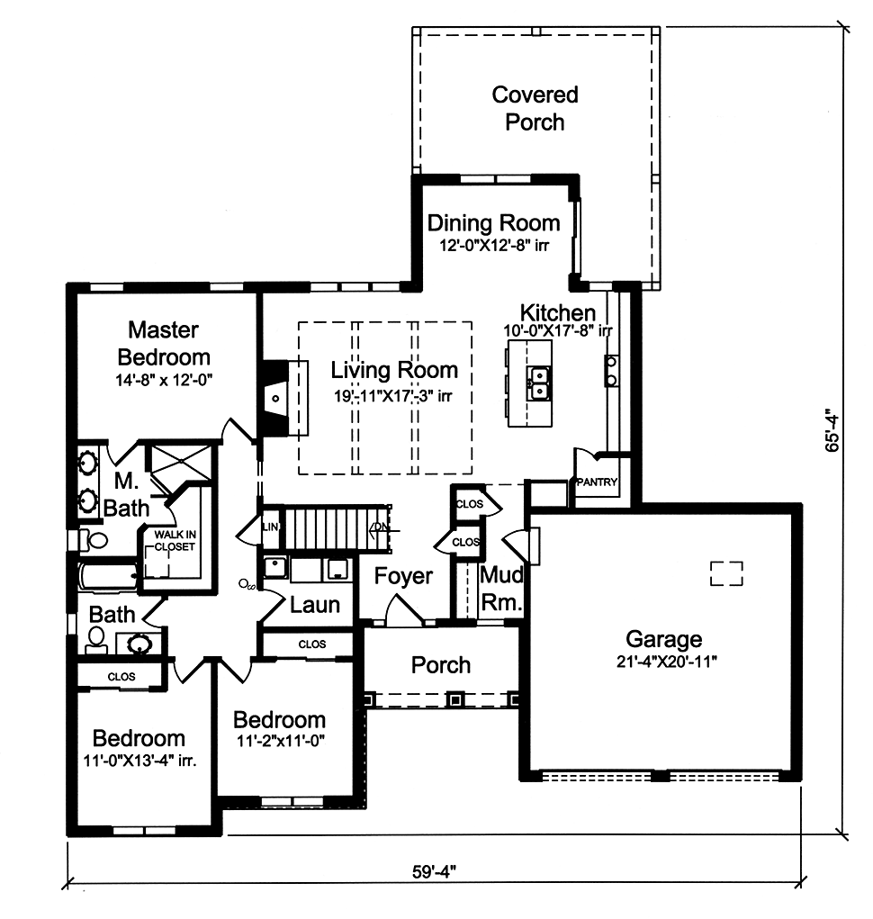 Cottage Craftsman Ranch Traditional Level One of Plan 98693