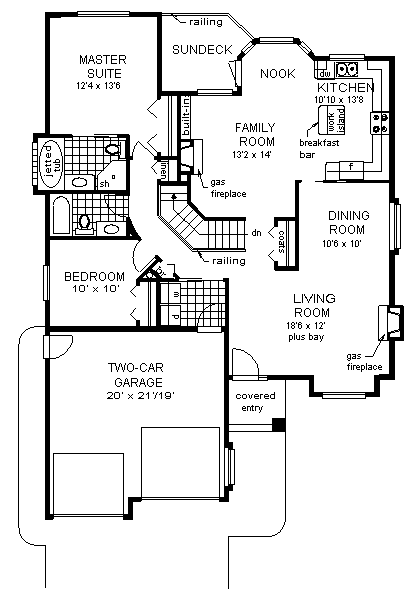 Narrow Lot One-Story Ranch Level One of Plan 98843