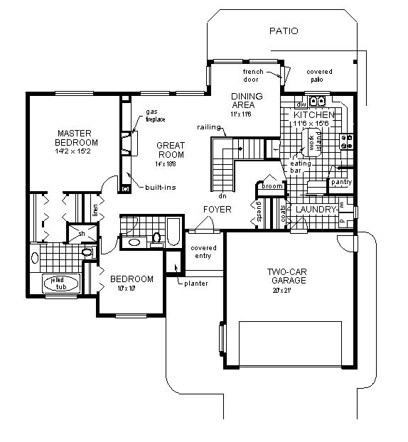 Bungalow Craftsman One-Story Ranch Level One of Plan 98849