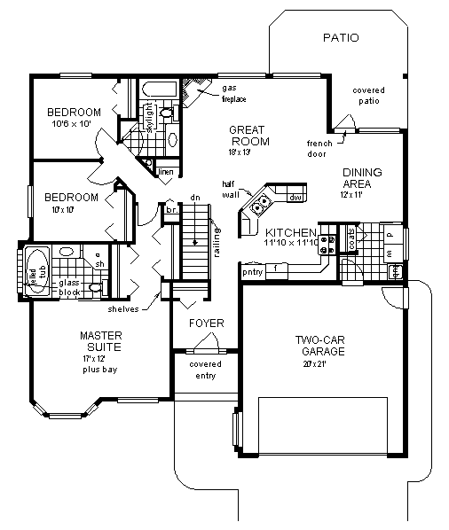 One-Story Ranch Level One of Plan 98855