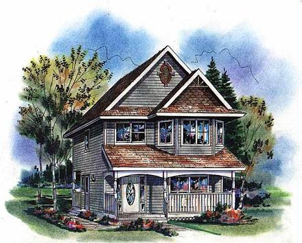 Craftsman Narrow Lot Victorian Elevation of Plan 98856