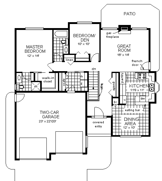 One-Story Ranch Level One of Plan 98858