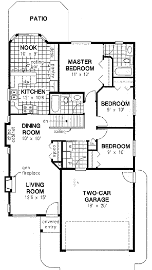 Bungalow Narrow Lot One-Story Ranch Level One of Plan 98886