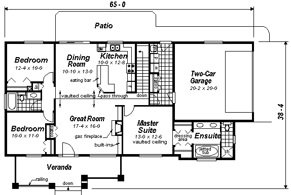 One-Story Ranch Level One of Plan 98888