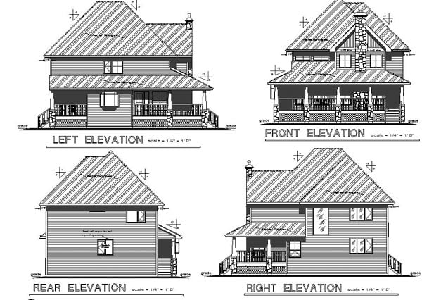 Bungalow Country European Farmhouse Narrow Lot Rear Elevation of Plan 98899