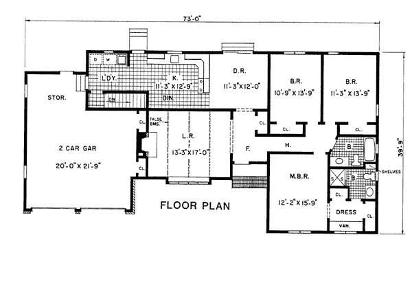 One-Story Ranch Level One of Plan 99009