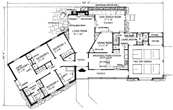 One-Story Ranch Southwest Level One of Plan 99010