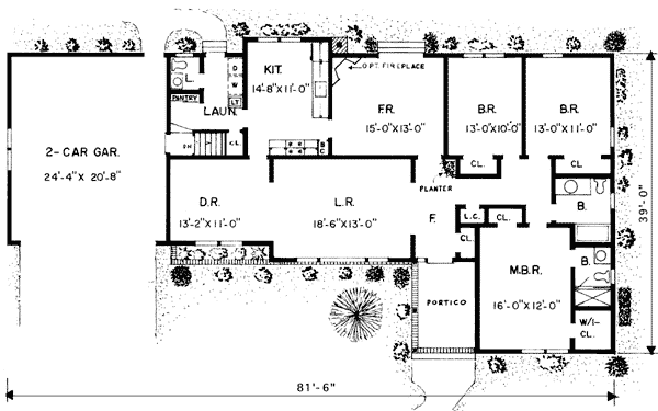 One-Story Ranch Southwest Level One of Plan 99011