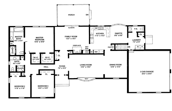 One-Story Ranch Traditional Level One of Plan 99042