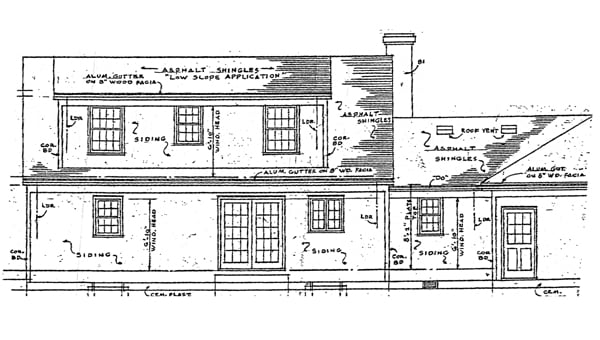 Cape Cod Country Rear Elevation of Plan 99045