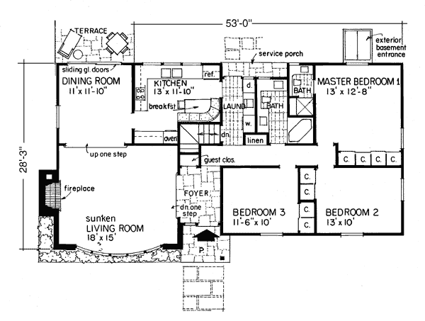 One-Story Ranch Level One of Plan 99047